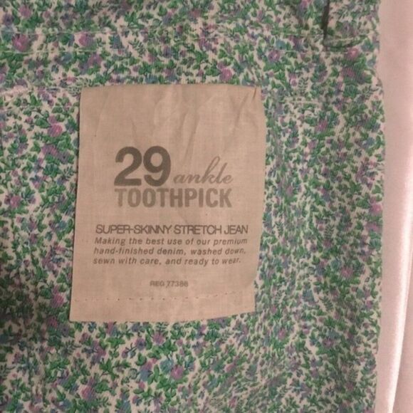 J Crew Floral Print Toothpick Stretch Floral Straight Leg Zip Green Jeans 31 - Picture 5 of 12